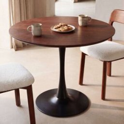 Maisons du Monde Mesa de comedor redonda de chapa de nogal y acero negro Ø100 cm