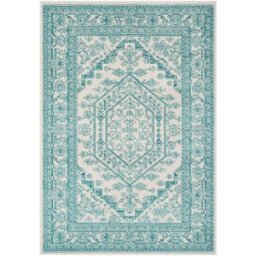 Safavieh Alfombra medallón de polipropileno blanco/azul, 122 x 183 cm