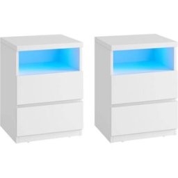 VASAGLE 2 mesitas de noche con led y cajones de color blanco