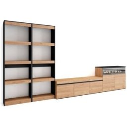Skraut home Mueble tv efecto madera roble y negro 370x35x186 chimenea efecto fuego