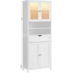 VASAGLE Armario de baño con puertas translúcidas de color blanco