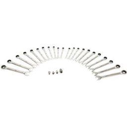 Juego Profesional de Llaves de Anillo, Carraca y Llaves Fijas de 23 Piezas HBM en Tamaños Métricos y de INCH, Incluye 4 Adaptadores