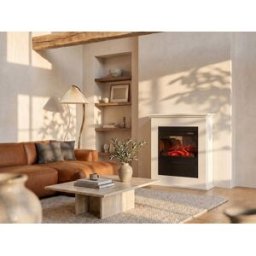 Unique Chimenea eléctrica de suelo con manto - L. 61,1 x Pr. 25 x Alt. 76,6 cm - Blanco - ETORI
