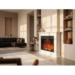 Unique Chimenea eléctrica de suelo con manto - L. 64,5 x Pr. 23,5 x Alt. 61 cm - Blanco - ULANO