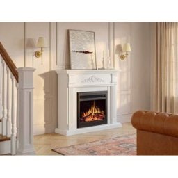Unique Chimenea eléctrica de suelo con manto - L. 140 x Pr. 37 x Alt. 112 cm - Blanco - OTEMANU