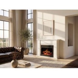 Unique Chimenea eléctrica de suelo con manto - L. 134 x Pr. 34 x Alt. 105,2 cm - Blanco - ESUKO