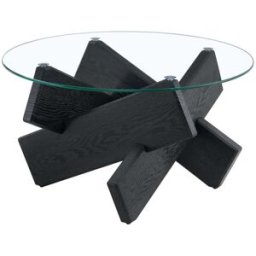 OKWISH Mesa de centro redonda negra de vidrio con base cruzada 79x79x45 cm