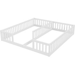 MODFU Cama infantil de madera blanca 90x200 cm y 90x200 cm con barandilla