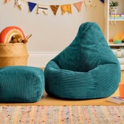 Icon Puf infantil con reposapiés cuadrado de pana verde azulado