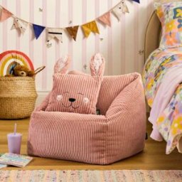 Icon Puf sillón infantil de pana rosa con cojín a juego de conejo