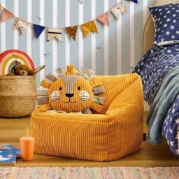 Icon Puf sillón infantil de pana amarillo ocre con cojín a juego de león