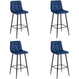 Taburete Valora TEOTO de terciopelo azul marino con patas negras para cocina (x4)