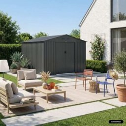 sweeek Caseta de jardín de metal con kit de anclaje, 8,95 m² , antracita