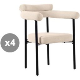 Meubles Cosy Juego de 4 sillas, asientos redondos cómodos en gamuza crema