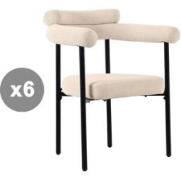 Meubles Cosy Juego de 6 sillas, asientos redondos cómodos en gamuza crema