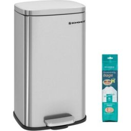 SONGMICS Cubo de basura de 30 l con pedal de color plata