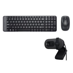 Logitech MK220 Combo Teclado y Ratón Inalámbrico + Logitech Brio 100 Webcam FullHD Negro