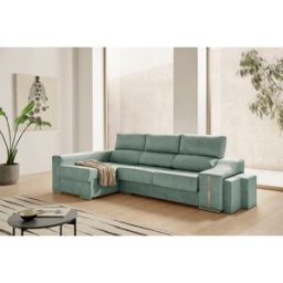 Velare Chaise longue izquierda con pufs y arcón de tela agua marina 265 cm