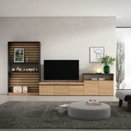 Skraut home Mueble tv efecto madera roble negro 360x35x186cm chimenea efecto fuego