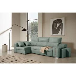 Velare Sofá cama chaise longue izquierda con arcón de tela agua marina 264 cm