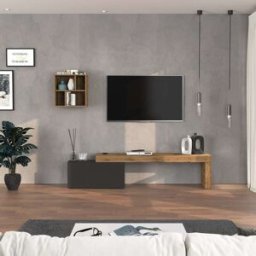 Whous Conjunto de mueble tv 180/260 cm efecto madera antracita mate / roble