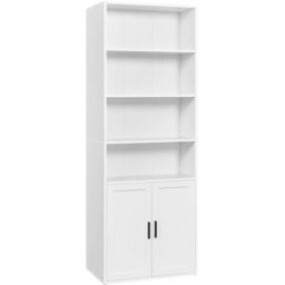 VASAGLE Estantería vertical de 6 niveles con puerta de color blanco