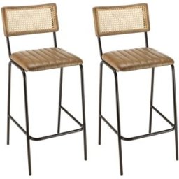 MACABANE Juego de 2 taburetes de bar, asiento de cuero acolchado, respaldo rect