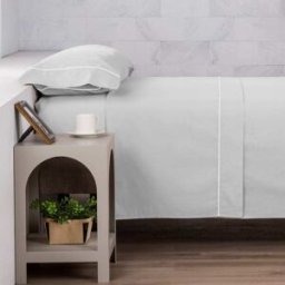 Manterol Juego sábanas algodón gris con vivo blanco - cama 180cm
