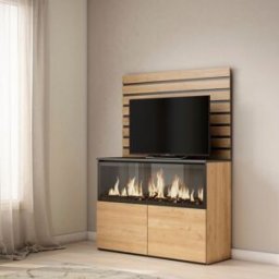 Skraut home Aparador efecto madera roble 107x35x145cm chimenea efecto fuego