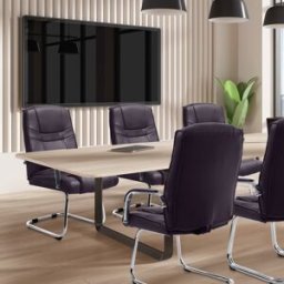 CLP Silla con patas de metal y asiento en simil cuero marrón