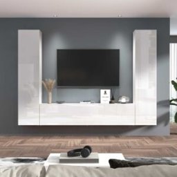 Whous Conjunto de meuble tv de 260 cm efecto madera color blanco brillo