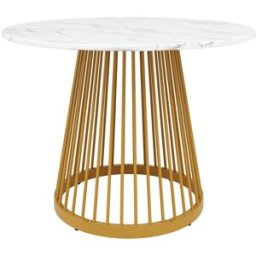Urban Meuble Mesa de comedor redonda efecto mármol blanco y oro 80x80x76 cm