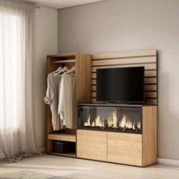 Skraut home Aparador efecto madera roble 167x35x145cm chimenea efecto fuego