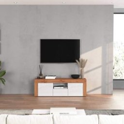 Whous Mueble tv 2 puertas 1 cajón 155 cm efecto madera color blanco / roble