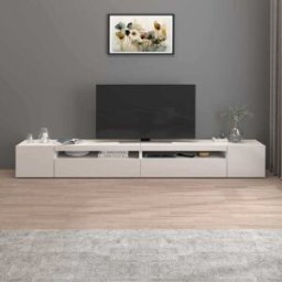 Whous Mueble tv 4 puertas 2 nichos 260 cm efecto madera color blanco brillo