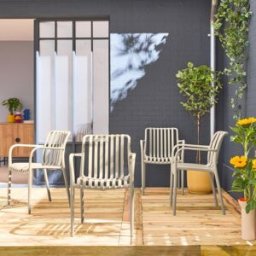 sweeek Sillón de jardín con diseño lineal, set de 4, beige