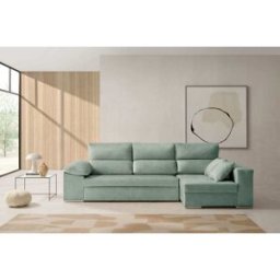 Velare Sofá cama chaise longue derecha con arcón de tela agua marina 264 cm