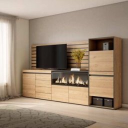 Skraut home Aparador efecto madera roble 274x35x145cm chimenea efecto fuego