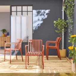 sweeek Sillón de jardín con diseño lineal, set de 4, terracota