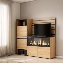 Skraut home Aparador efecto madera roble 167x35x145cm chimenea efecto fuego