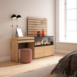 Skraut home Tocador efecto madera roble 177x35x145cm chimenea efecto fuego