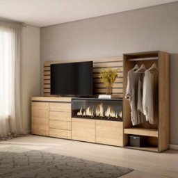 Skraut home Aparador efecto madera roble 274x35x145cm chimenea efecto fuego