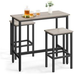 VASAGLE Juego de mesa con 2 taburetes de acero de color greige y negro