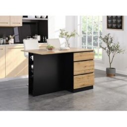 Unique Isla central de cocina con 6 cajones y 4 compartimentos de MDF - Natural claro y Negro - POMARELA