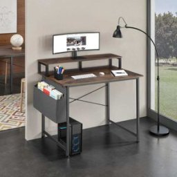Tectake Escritorio industrial con soporte y bolsa 120x60x110 cm madera oscura