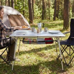 Tectake Mesa de aluminio plegable ajustable en altura, plateado