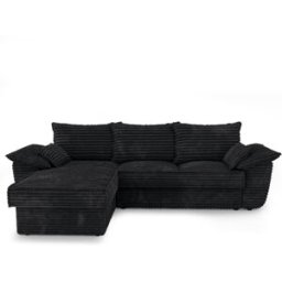 Sia Home Sofá cama esquinero izquierdo de terciopelo canalé xxl negro