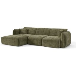 Premium Interiors Sofá esquinero izquierdo de terciopelo gofrado verde vintage