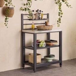 sweeek Módulo cocina exterior de acero 2 estantes, 80cm, negro