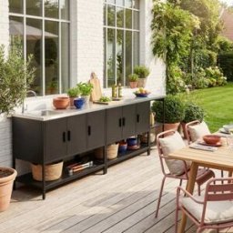 sweeek Cocina exterior 2 módulos de acero inoxidable, negro